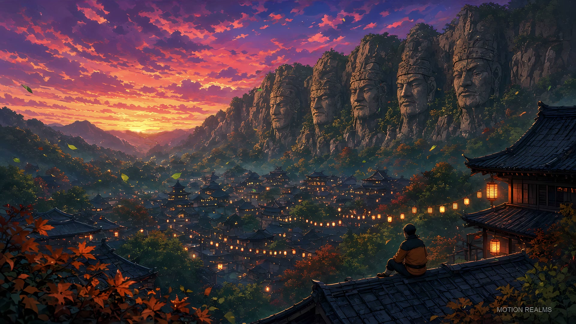 ANIME Village after sunset live wallpaper