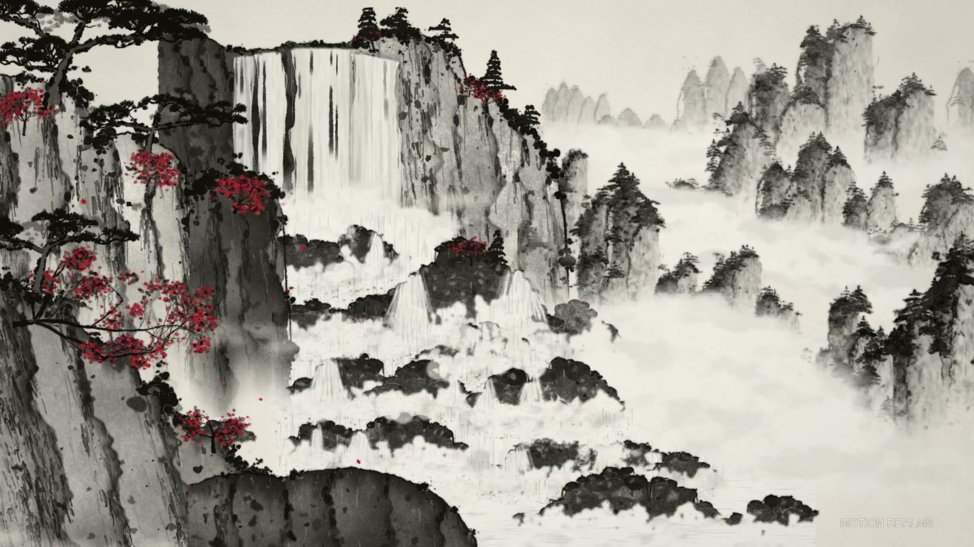 Ink wash Red cascade live wallpaper
