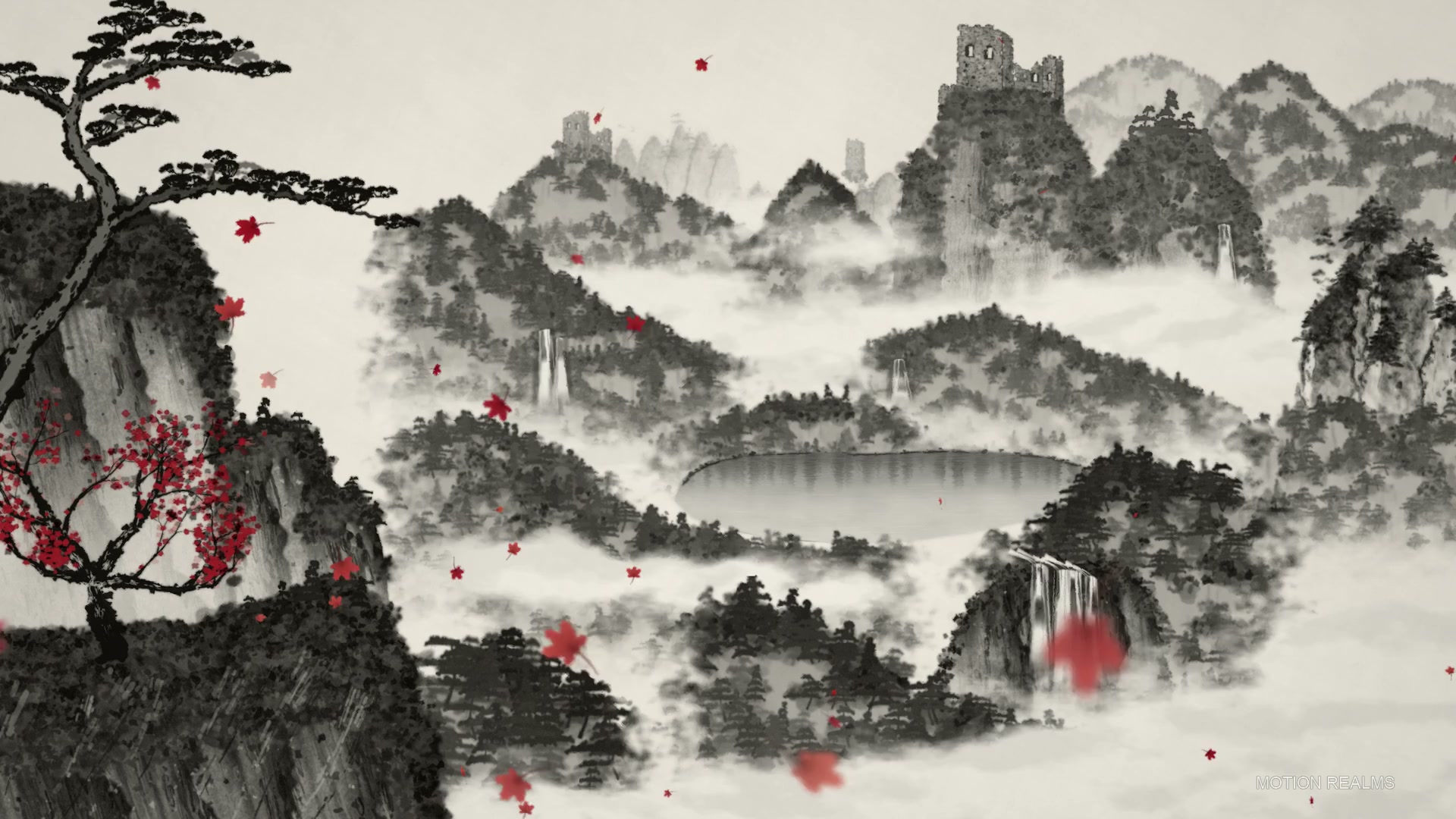 Ink wash Autumn ruins live wallpaper