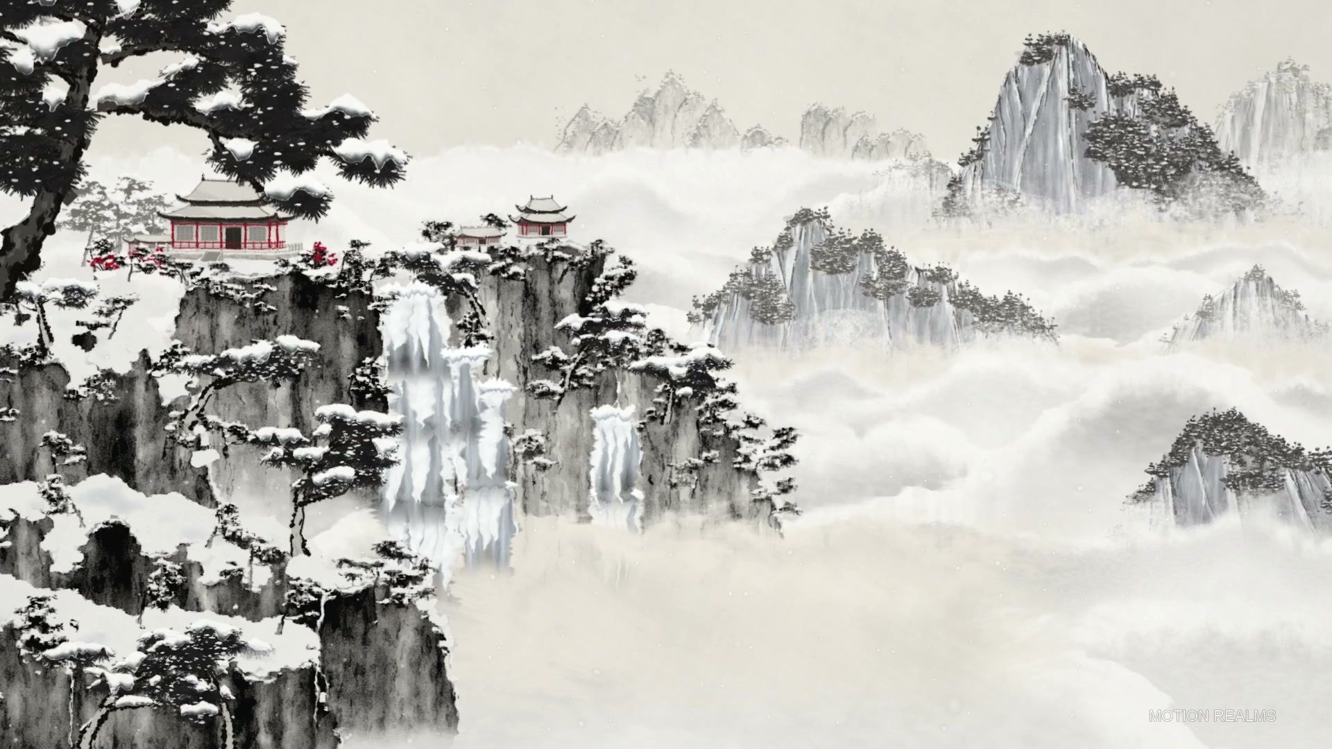 Ink wash Snow temple live wallpaper