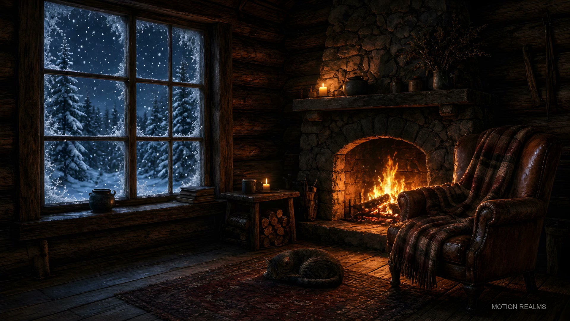 Rain & cozy Cabin embers live wallpaper