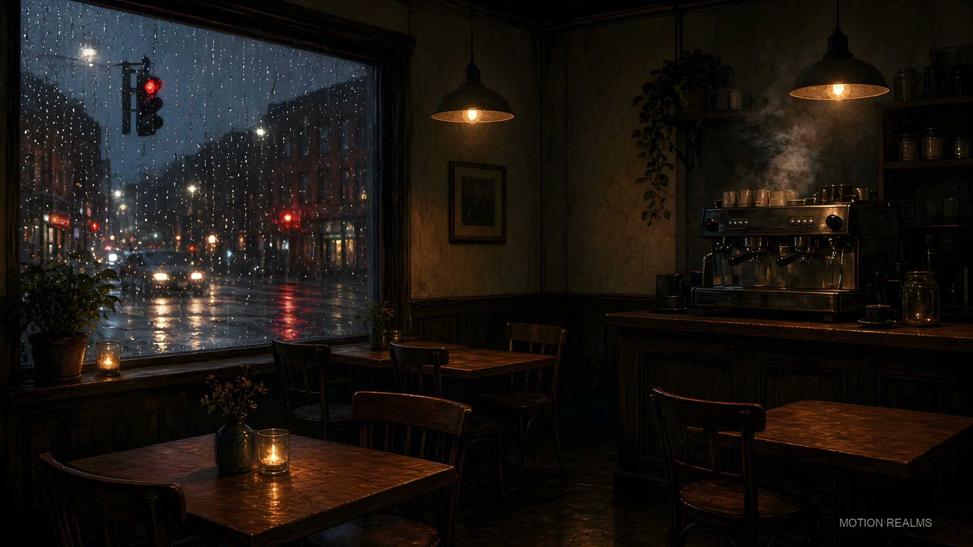 Rain & cozy Café closing time live wallpaper